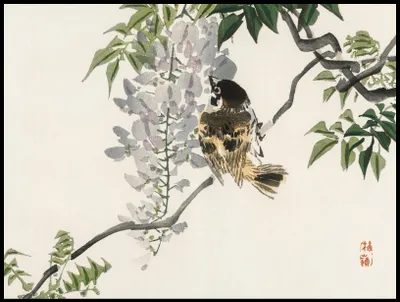 Obrázok produktu pre Plagát vlaštovka na konári, rozmery 100 x 75 cm, Kōno Bairei, japonský vintage pre obývačku