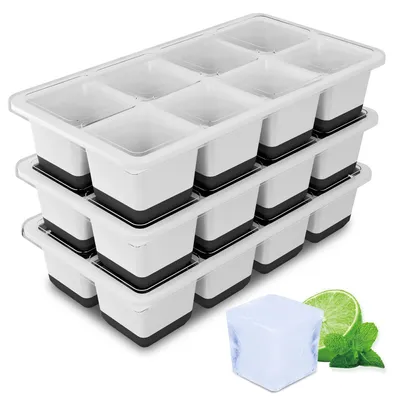 Eiswürfelform, 4,6 cm, quadratisch, Silikon, mit Deckel, BPA-frei, 3er-Set