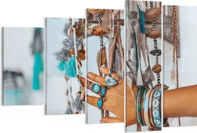 Produktbild von Bild auf Leinwand - Leinwandbild - 5 Teile - Hand Schmuck ethnisch - 150x100cm - Wand Bild - Wanddeko - Wandbilder - Leinwanddruck - Bilder - Wanddekoration - Leinwand bilder - EG150x100-5107