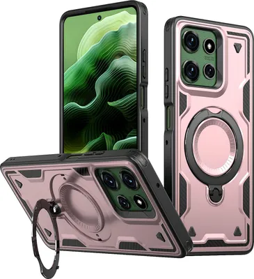 Produktbild von Dual Layer Hülle für Motorola Moto G Power 2025/G Power 2026 mit Ring Ständer Magnetisch Stoßfest Handyhülle Roségold