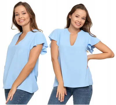 Imagen del producto de Moraj - Camiseta de mujer, talla S - Blusa azul - Camiseta de manga corta para mujer - Camiseta con cuello en V