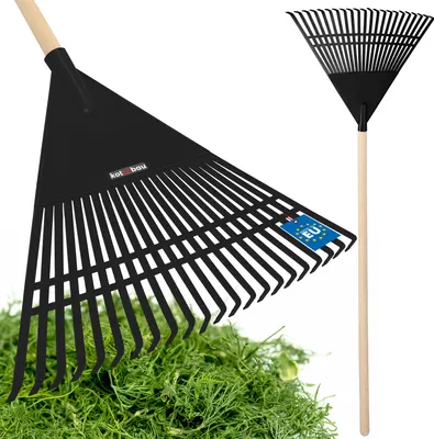 Produktbild von KOTARBAU® Laubrechen Kunststoff 55 cm mit Stiel Laubbesen Laubharke Gartenrechen Fächerbesen für Herbstlaub & Heckenschnitt Kunststoff Schwarz