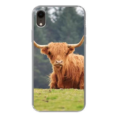 Produktbild von MuchoWow® Handyhülle Schutzhülle Hülle für iPhone XR Schottische Highlander - Gras - Wald Silikon Softcase Handy Hülle - Schutzdeckel