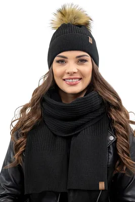 Immagine prodotto di Berretto da donna Vivisence con pompon e sciarpa caldo copricapo e scaldacollo per l'inverno e l'autunno caldo e spesso, berretto invernale con pompon, set invernale da donna,  EU, nero, taglia unica