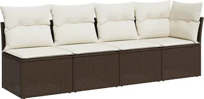 Produktbild von vidaXL Gartensofa mit Kissen 4-Sitzer Braun Poly Rattan