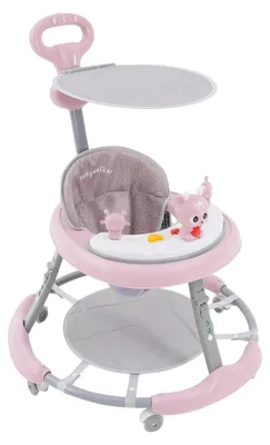 Obrázek produktu pro Dětská chodítka – Baby Walker – Skládací a nastavitelná – Se sluneční stříškou – Šest univerzálních koleček – Hudební a světelný panel – Věk 1–2 roky – Do 15 kg – Růžová