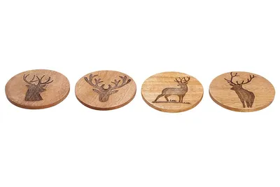 Produktbild von Gilde Untersetzer, rund, "Hirsch", Hirschmotiv, Mangoholz, naturfarben, VE 8, 4 Stück wie abgebildet, H. 1 cm, D. 10 cm 48013/Abverkauf nur solange Vorrat reicht