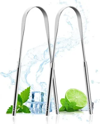 Image de Cure-langue en acier inoxydable Set de 2 racloirs à langue Soins buccaux Cleaner