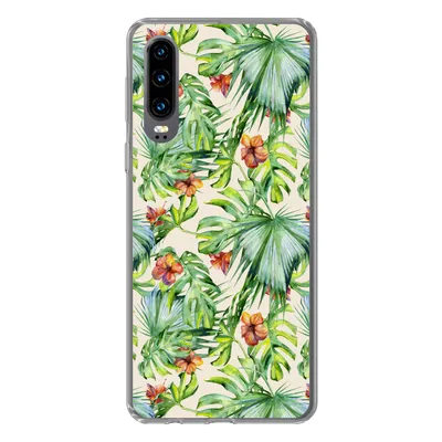 Produktbild von MuchoWow® Handyhülle Schutzhülle Hülle für Huawei P30 Blume - Blatt - Muster Silikon Softcase Handy Hülle - Kartenbesitzer