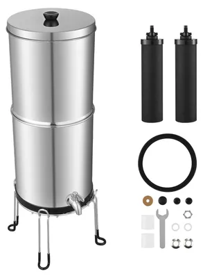 Produktbild von SucceBuy Schwerkraft-Wasserfiltersystem aus Edelstahl 304, 8,52 L Kapazität, reduziert Blei und bis zu 99 % Chlor, ausgestattet mit 2 Aktivkohlefiltern, ideal für Zuhause und Camping