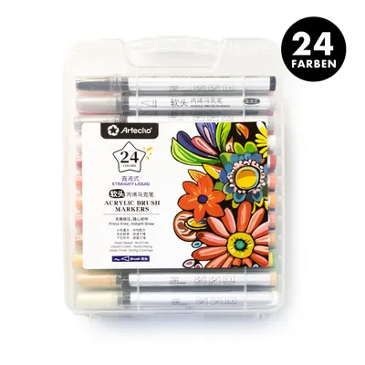 Produktbild von Artecho Acrylstifte Set – 24 Farben, Direktflüssig & Wasserfest – Acrylmarker Acrylmalstifte für Stein, Holz, Leinwand, Glas, DIY & Kunstprojekte