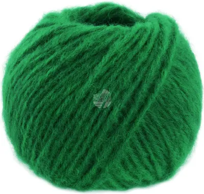 A ball of green yarn on a white background.