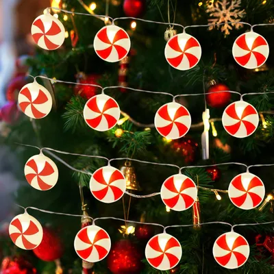 LED-Lichterkette 3 m, 20 Zuckerstangen-Lichter, Weihnachtsdeko