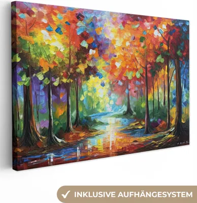 Produktbild von OneMillionCanvasses® - Leinwandbilder - 150x100 cm, Landschaft - Wald - Farben - Natur, Wandbilder Kunstdruck Wanddekoration - Foto auf Leinwand - Gemälde auf Holzrahmen