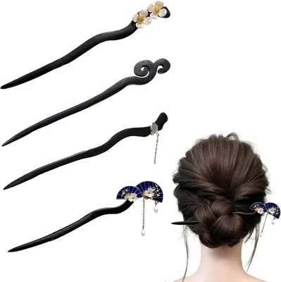 Immagine prodotto di Ferri per capelli in legno, 4 pezzi, 16,5 cm, stile cinese, adatti per capelli lunghi