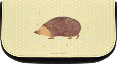 Produktbild von Mr. & Mrs. Panda kosmetiktäschchen Igel Herzen - Gelb Pastell - Geschenk, Schminktasche, Liebe, Lustige Sprüche, Leben, Herz, Kuss, Kulturbeutel, Waschbeutel, Organizer