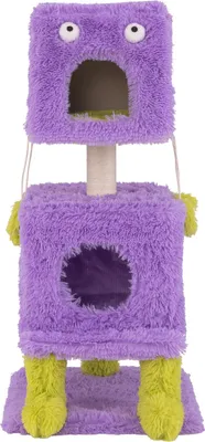 Produktbild von GOPLUS Katzenbaum, Katzenbaum in Monstermotiv mit 2 privaten Katzenhöhlen, Sisalpfosten und hängenden Spielzeugen, Lila