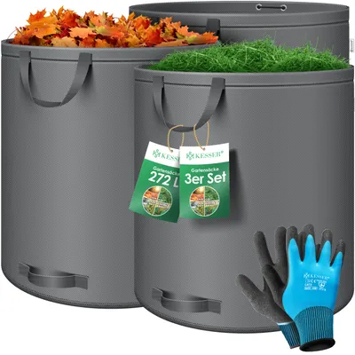 Produktbild von KESSER® Gartensack Set Laubsack Gartenabfallsack inkl. Handschuhe - Selbststehend 4 Griffe Stabil Robust & Faltbar - Laubsäcke Rasenschnitt Gartensäcke für Gartenabfälle Grünschnitt