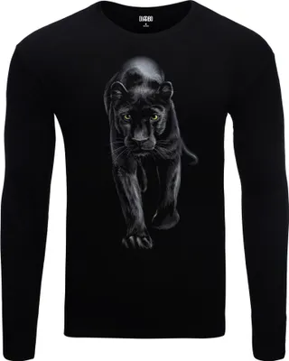 Produktbild von Herren Warm, Langarm-T-Shirt mit Druck Panther Schwarz Gr.XXXL
