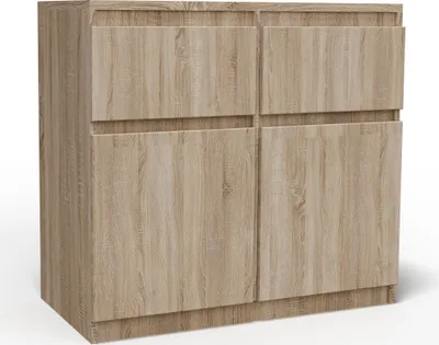 Produktbild von Masseno Kommode MERAVIGLIA 80 cm Sideboard mit 2 Schubladen und 2 Türen für Wohnzimmer Schlafzimmer Modern 80x33x85 cm Sonoma Eiche / Sonoma Eiche