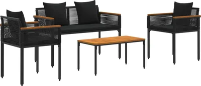 Produktbild von Gartenmöbel Set mit Kissen 4 pcs Schwarz Poly-Rattan