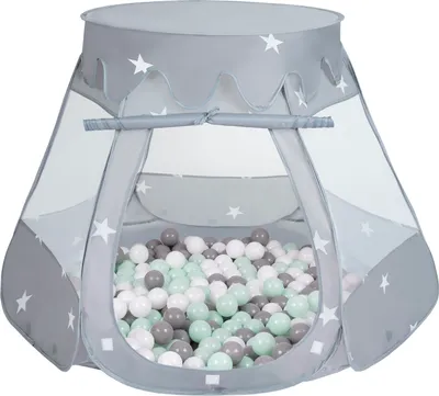 Obrázok produktu pre Selonis Hrací stan 105X90cm/100 loptičiek Hradný domček Pop Up Ballpit Plastové loptičky pre deti, Grey:Biela/Grey/Mätový