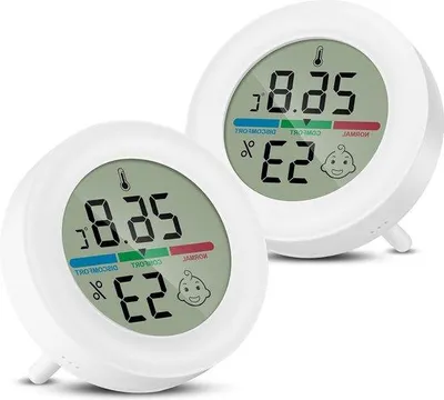 Obrázok produktu pre Digitálny mini-vlhkomer a teplomer pre interiér – teplomer a vlhkomer pre kanceláriu a skleník – 2 ks