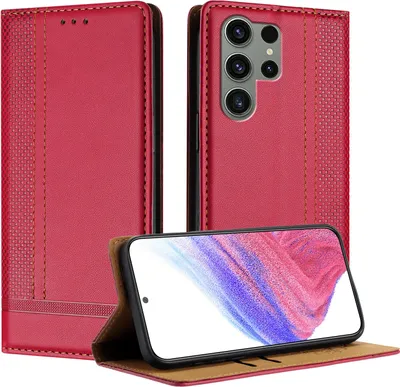 Immagine prodotto di Custodia per Samsung Galaxy S23 Ultra in pelle con funzione stand rosso