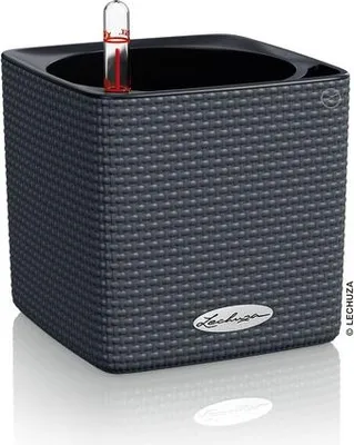 Produktbild von LECHUZA-Tischgefäß CUBE Color 14 Schiefergrau | Pflanzgefäß mit Bewässerungssystem | Webstruktur-Optik | 14 x 14 x 13,5 cm | 13384