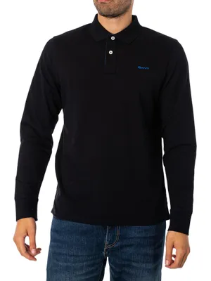 Produktbild von GANT Normales, langärmliges Piqué-Poloshirt mit Kontrasteffekt, Schwarz L