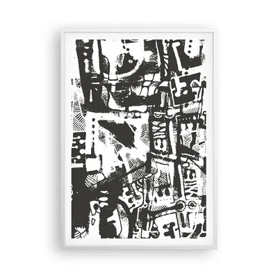 Produktbild von Gerahmtes Poster - Weißer Rahmen - Schwarzweiß Figuren Abstraktion - 70x100 cm - Wand Bild - Wanddeko - Wandbilder - Kunstposter - Wandposter - Bilderrahmen - Bilder - Kunstdruck - P2WPA70x100-5125