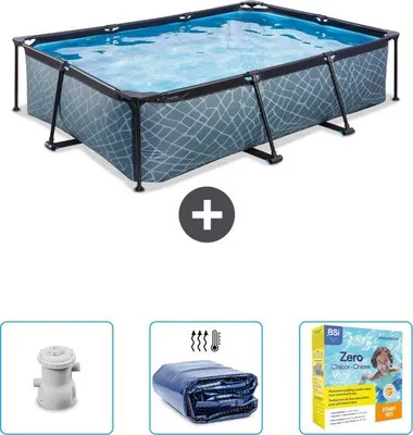 Produktbild von Rechteckiges Solarbecken - 300 x 200 x 65 cm - Inklusive Pumpe - Solarabdeckung - Wartungspaket - Jetzt besonders günstig