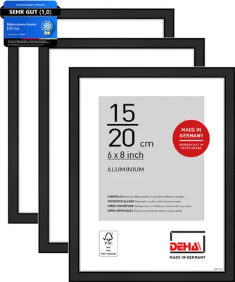 Produktbild von DEHA Design Aluminium Portraitrahmen, Bilderrahmen 3er SET Boston, 15x20 cm, Eloxal Schwarz Matt