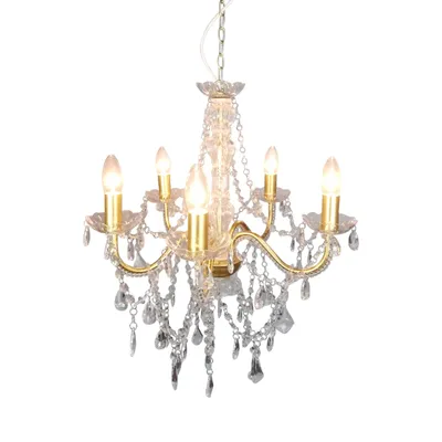 Produktbild von Pendelleuchten - 5er Krone "CECILIA" Ø: 52 cm gold, Hängelampe im Romantic Style, aus Metall und Kunststoff in gold, 85 cm hoch, Ø 52 cm, E14-Fassung