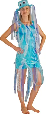 Blaue Qualle Kostüm Kleid mit Hut für Damen Gr. 36-44 Kleid blau Fasching Karneval Mottoparty