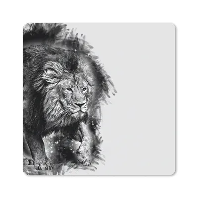 Produktbild von MuchoWow® Mauspad Mousepad Löwe - Schwarz - Weiß 20x20 cm - Mousepads - Maus Mat - Pad - Mausunterlage - Desk Mat - Bureauartikeln