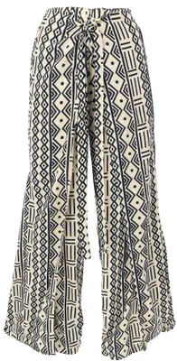 Produktbild von Palazzohose mit African Print, Offene Boho Sommerhose, Hosenrock - Beige/schwarz, Damen, Creme-weiß, Viskose, Größe: M