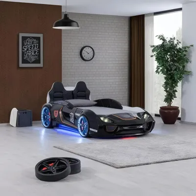 Produktbild von Designer Schwarzes Kinderbett Auto-Bett  Kunststoffbetten