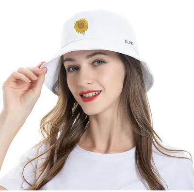 Produktbild von Fischerhut Bestickt Sommerhut Anglerhut Einheitsgröße Sonnenblumenweiß 100% Polyester