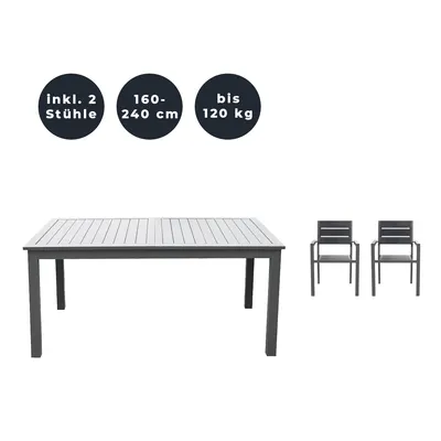 Image de HOME DELUXE - Table de jardin extensible - CASA - env. 160 (240) x 100 x 74 cm - avec 2 chaises, structure et plateau en aluminium - accessoires inclus I Mobilier de jardin Table extensible Ensemble pour balcon