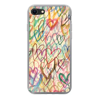 Produktbild von MuchoWow® Handyhülle Schutzhülle Hülle für iPhone SE 2020 Eine Illustration mit Herzen im Hintergrund Silikon Softcase Handy Hülle - Kartenbesitzer