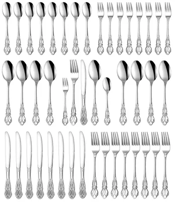 Produktbild von 40-teiliges Besteckset aus poliertem Edelstahl für 8 Personen, 8 Messer, 8 Gabeln, 8 Esslöffel, 8 Teelöffel, 8 Salatgabeln, Spiegelpolitur