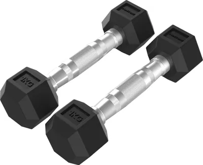 Image de Tunturi Platinum Hexa Haltère Set - Caoutchouc - 2x 1kg - Noir