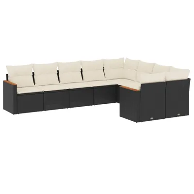 Produktbild von 9-tlg. Garten-Sofagarnitur mit Kissen Schwarz Poly Rattan