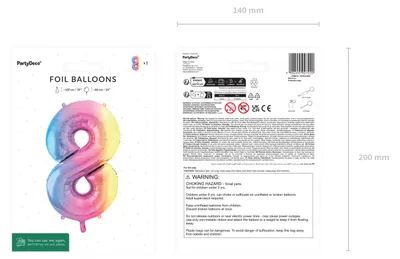 Zdjęcie produktu dla Balony foliowe Cyfra 8 Balon z cyfrą 86 cm Pastelowe Kolorowe