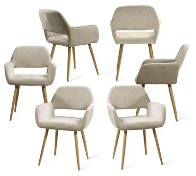 Esszimmerstühle Set 6er, gepolstert, Armlehnen, Stoff, Beige, 56x56x78 cm