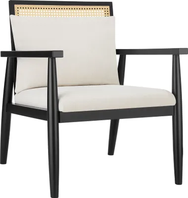 Image de Fauteuil lounge Manuela avec cannage viennois et coussin supplémentaire - blanc