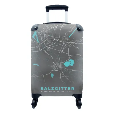 Produktbild von MuchoWow® Koffer Handgepäck Trolley Rollkoffer Kleine Reisekoffer mit 4 Rollen - Stadtplan - Karte - Salzgitter - Blau - Deutschland - Karte - Cabin Size < 55x40x23 cm & 55x40x20 cm - Fotokoffer - Kabinenkoffer - Boardgepäck - Reise-Box - Reisekoffer - Reisegepäck - Koffer mit Bild - Trolley für Kinder