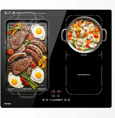 Image de Plaque de cuisson à induction 60 cm, plaque de cuisson à induction avec 4 zones de cuisson dont deux zones flexibles, plaque de cuisson à encastrer avec fonction boost, minuterie, sécurité enfant et protection contre la surchauffe