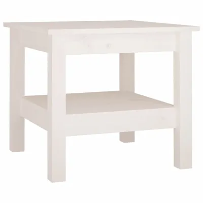 A white wooden side table with a shelf.